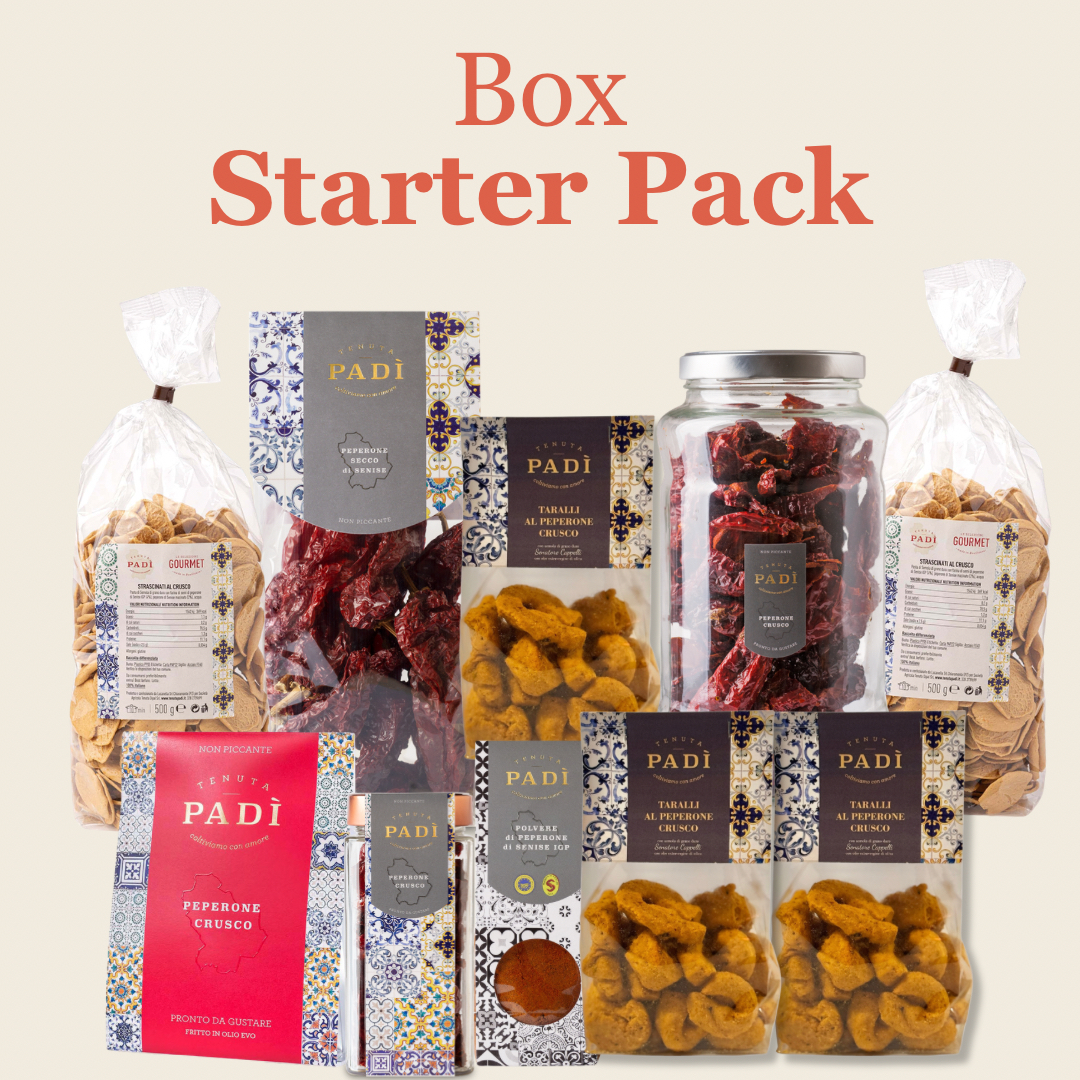 Box Starter Pack Gourmet Peperone Crusco di Senise IGP | Delizie Lucane con Peperoni Cruschi, Pasta, Polvere Zafaran e Taralli
